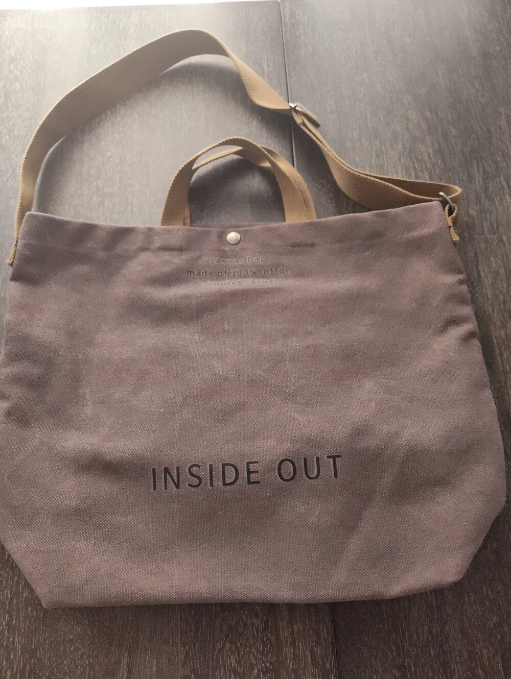 Inside Out Brown Canvas Messenger Bag with Adjustable Strap